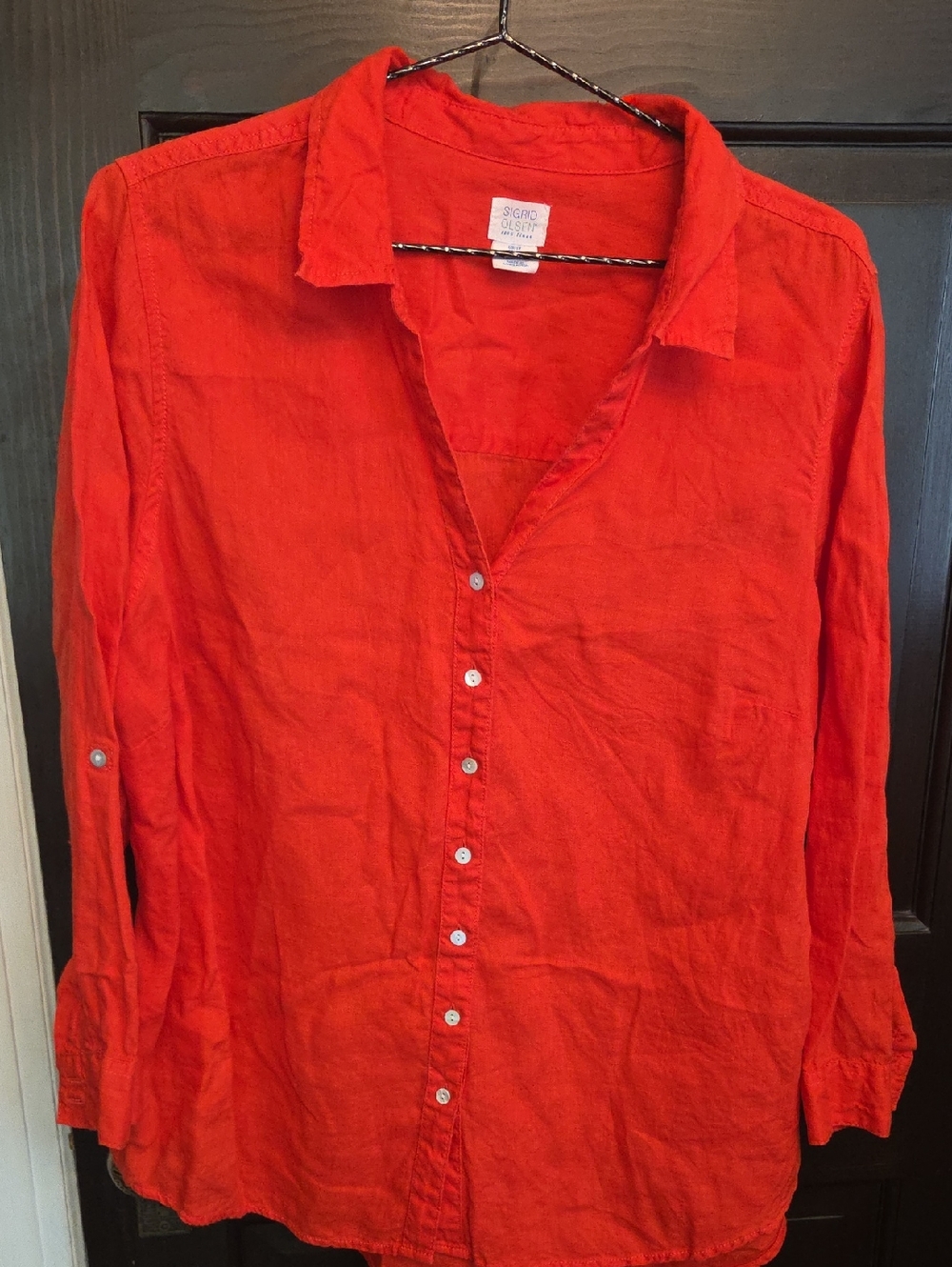 100% Linnen Sigrid Olsen Vibrant Red Casual Button-Down Shirt